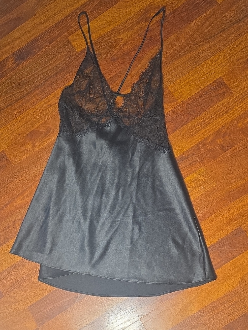 Victoria's Secret Black Lace Satin Chemise